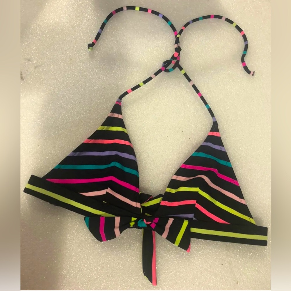 Victoria's Secret Triangle Halter Bikini Top Black W/Multicolor Stripe Sz-S